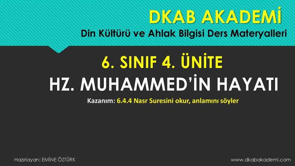 DKAB AKADEMİ HZ MUHAMMEDİN HAYATI 6 SINIF 4 ÜNİTE ppt indir